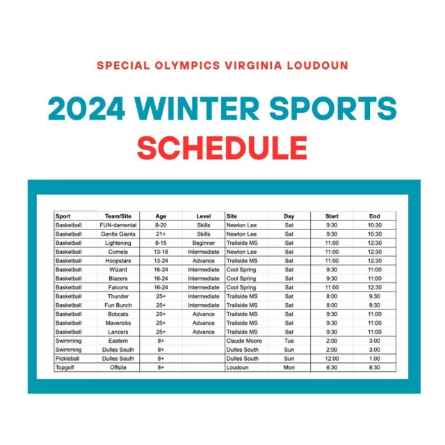 Winter Sports Registration is now Open!

Details can be found in your email or here:  https://conta.cc/48sc7xu

What’s your favorite winter sport?

#loudouncounty #loudouncountyva #loudounmoms #specialolympicsva #basketball #wintersports